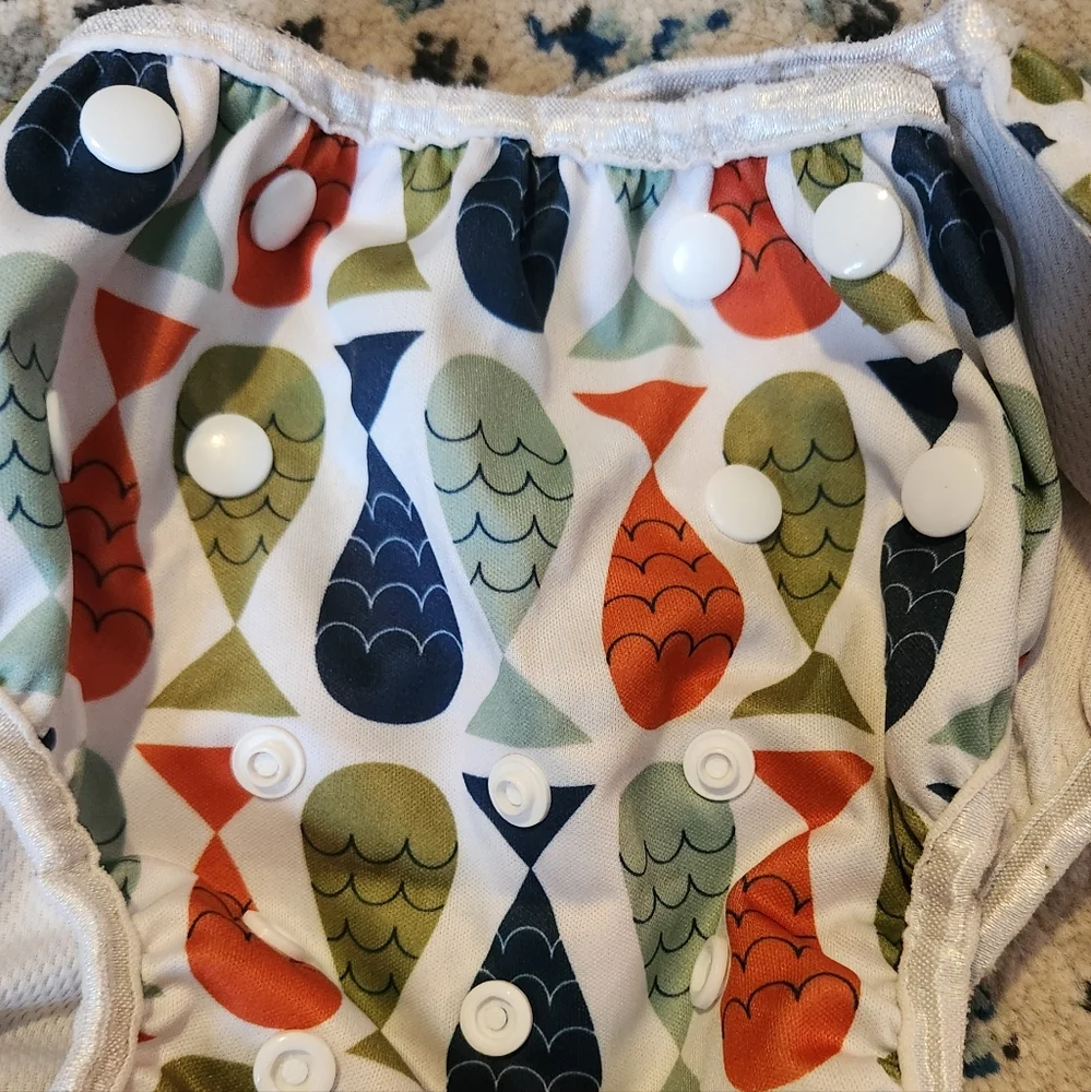 Colorful Bird Print Kids Diaper Cover Swim Adjustable